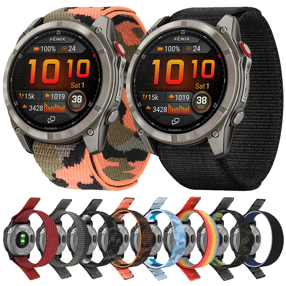 22 26 mm Nylonarmband für Garmin Fenix 8 Pro/7X 7/6X 6/5 5X Puls/Enduro 3/Epix Pro/Tactix 8 7 QuickFit Hakenschlaufe geflochtenes Armband