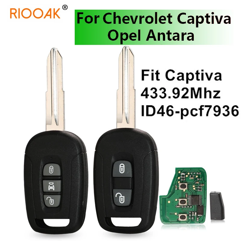 

2/3 Buttons Auto Keyless Fob with ID46 pcf7936 Chip Car Remote Key Control 433Mhz for Chevrolet Captiva Opel Antara