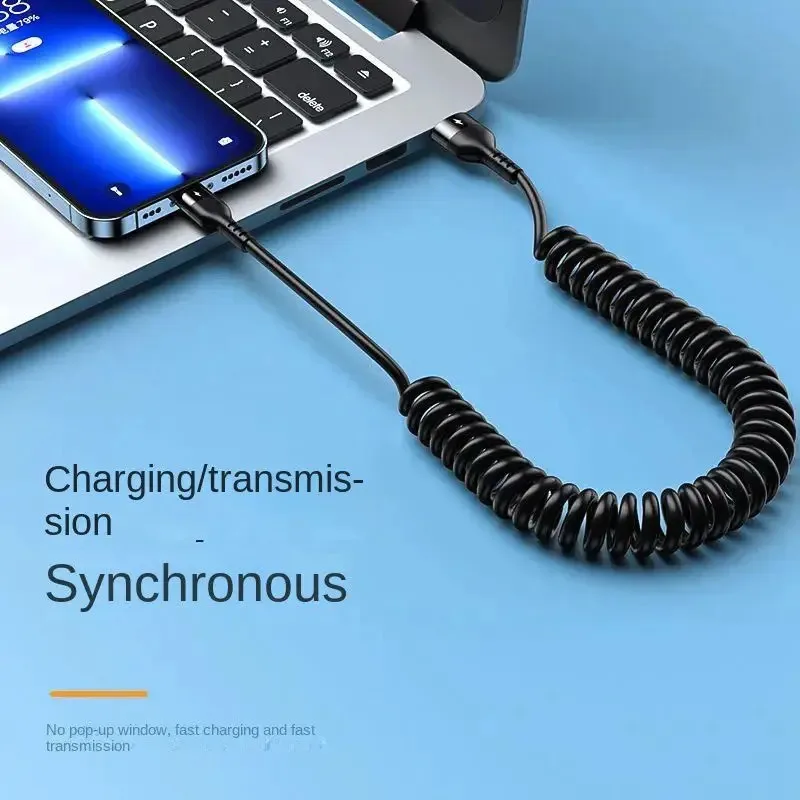 

Spring Telescopic 66W 5A Fast Charging TypeC Data Cable USB 3A Micro Car Phone Charger for Samsung Huawei Xiaomi POCO Quick Cord