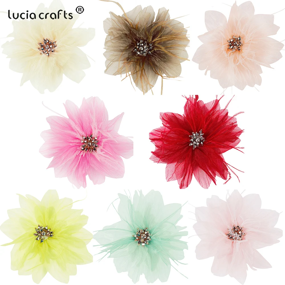 Lucia Crafts 10cm Mini Chiffon Fabric Artificial Flower Head For DIY Headdress Wedding Dress Decoration R0839