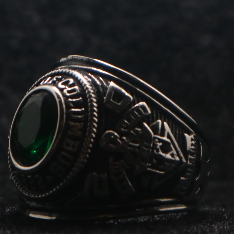 Newest Unisex 316L Stainless Steel K of C Brother Green Stone Ring