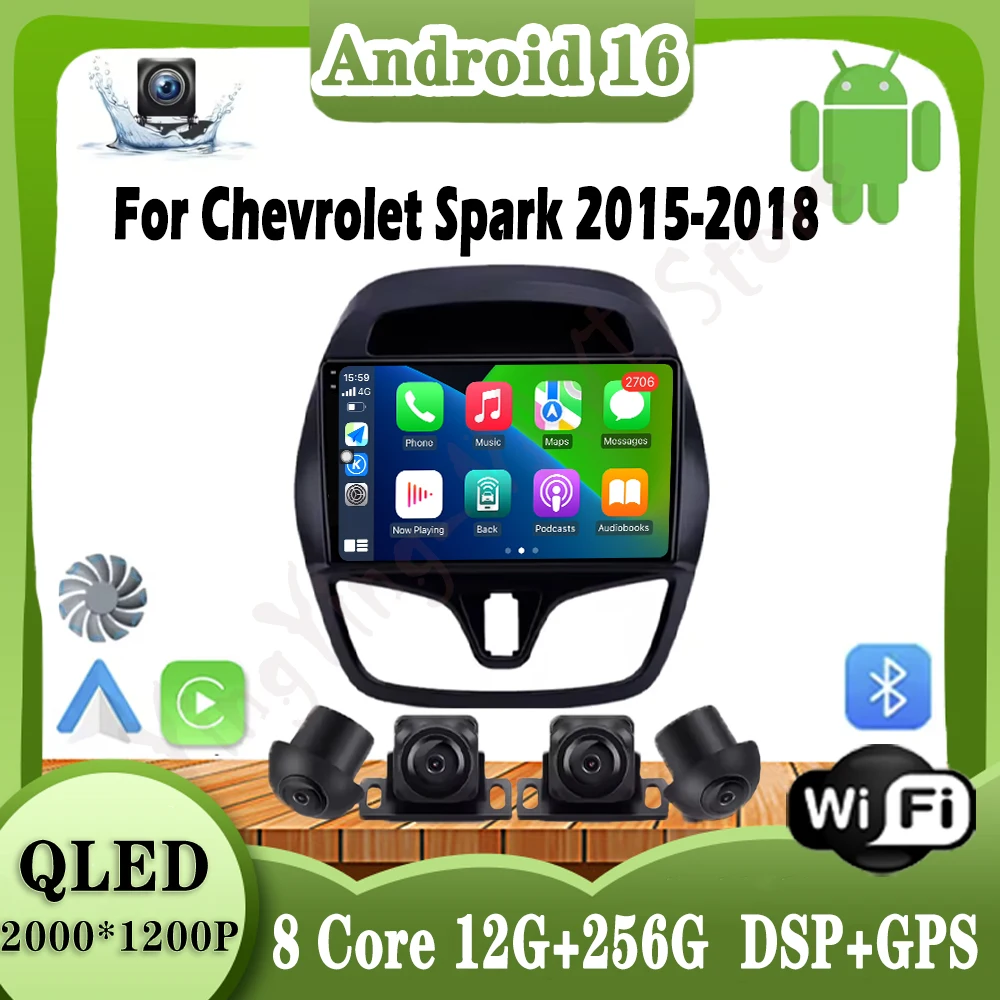 

9-дюймовый автомобильный мультимедийный плеер для Chevrolet Spark 2015-2018, Android Auto, Carplay, GPS-навигация, Wi-Fi, DSP, стерео, QLED-экран