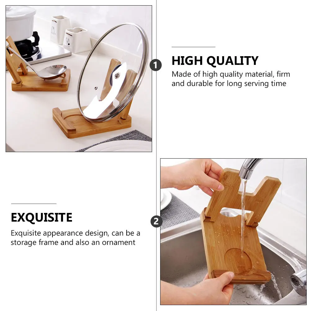 

1Pcs Bamboo Pot Lid Shelf Punch Free Pan Cover Stand Storage Rack Chopping Board Holder Kitchen Storage Organizer Stand