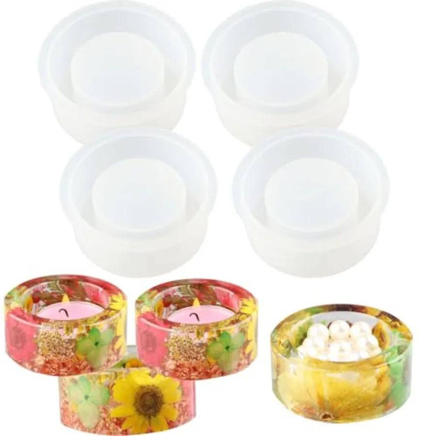 Tealight Candle Holder Resin Molds, Round Silicone Molds for Resin 4Pcs/Set
