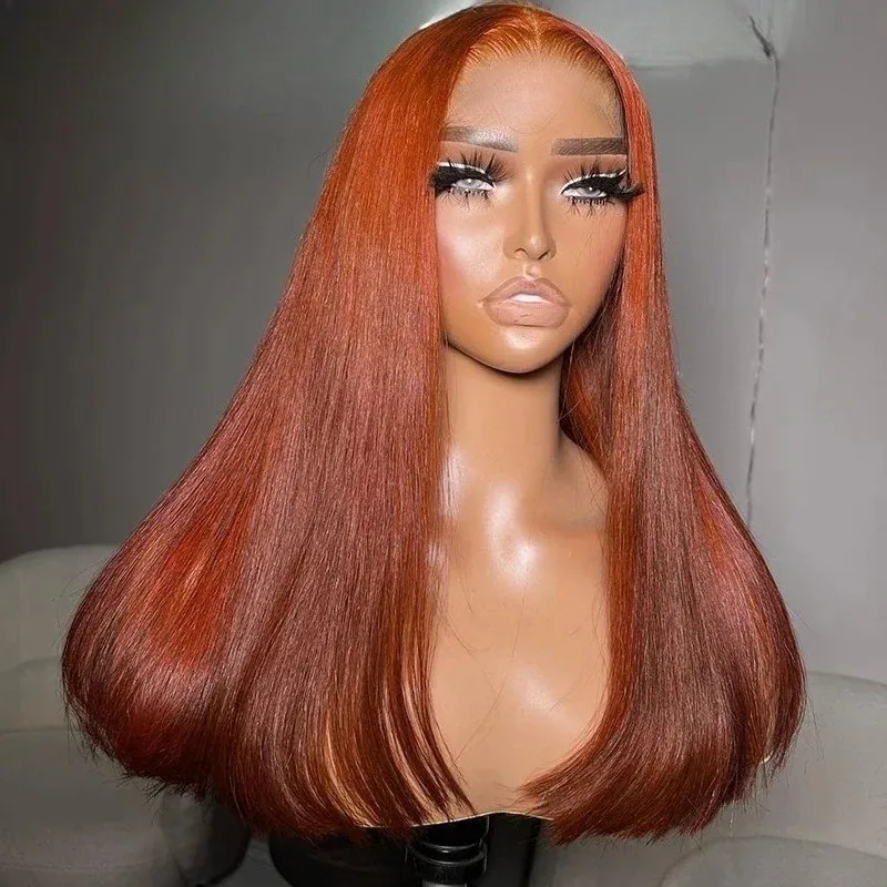 

180 Density Reddish Brown Color Natural Straight Lace Front Wig 13x4 Synthetic Lace Front Wigs For Women Daily Wear Party