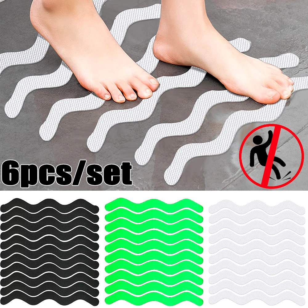 24/12/6Pcs S-shaped Non-slip Strip Stairs Steps Ramp Bathtub Floor Self-Adhesive Rubber Non Slip Tape Bathroom Mats Accessories