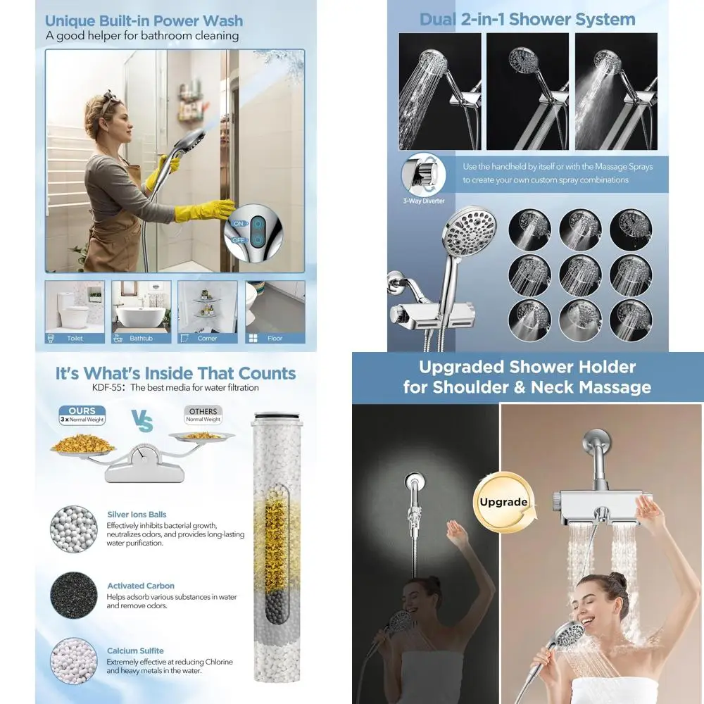 

Dual Mode Spa Shower System: High-Pressure Handheld with 10 Settings and Power Wash