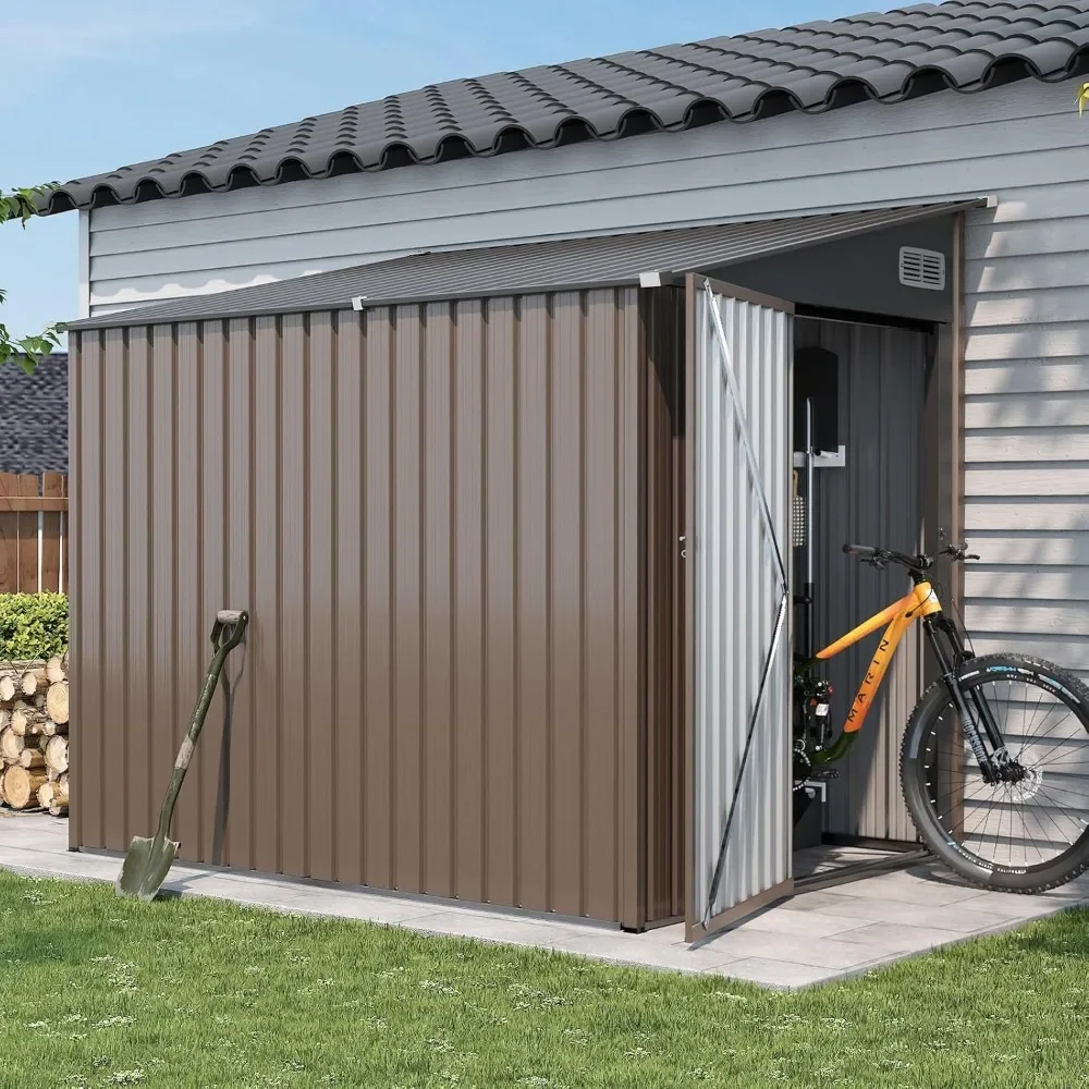 7'x5.5' Large Sloping Roof Storage Room, Galvanized Steel Storage Shed, with Side Door, Waterproof and Practical