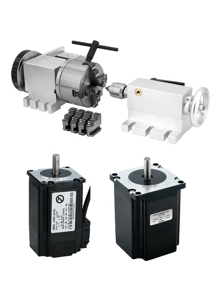 Precision 0.05mm 6:1 Lathe K12 100mm 4 Jaw Chuck 4th Axis With Nema 23 Stepper Motor Rotary Table Dviding Head Lathe CNC