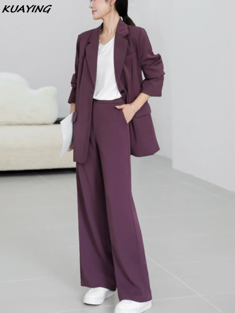 High Quality Office Ladies Pant Suit Solid Color Women Business Blazer Jacket Loose Trouser Female Work Wear Formal Sets Clothes