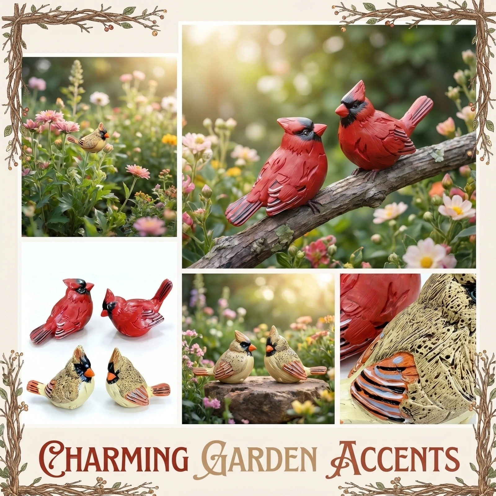 Simulation Bird Animal Statue Red Bird Sculpture Outdoor Garden Yard Lawn Decor Art Simulated Bird Ornament Decoration