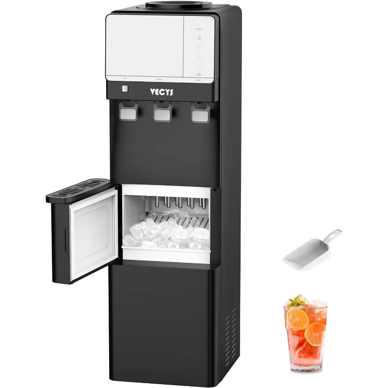 

Диспенсер для горячей и холодной воды VECYS с льдогенератором, ежедневным льдогенератором 27 фунтов, блокировкой безопасности детей и совместимым с объемом 5 галлонов