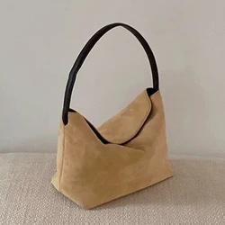 Borsa Patchwork in pelle scamosciata retrò autunno inverno Versatile borse a tracolla femminili marroni per le donne moda semplice borsa ascellare marrone