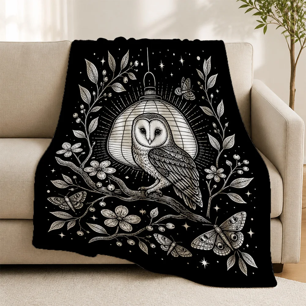 Large Boho Celestial Owl Butterfly Throw Blanket Cottagecore Artwork Sofa Decorative Throw Cozy Aesthetic Living Room Decor Gift