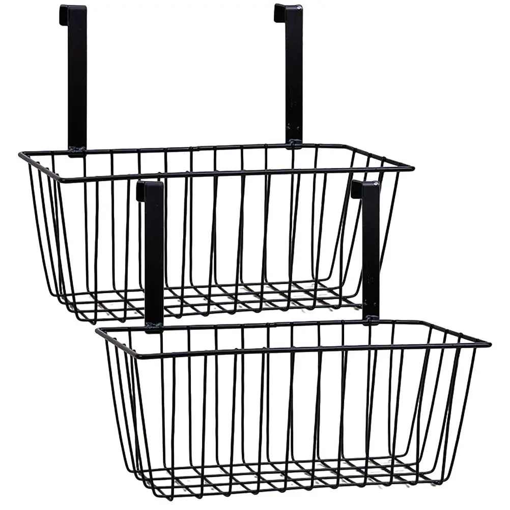 

2 Pcs Black Iron Wire Storage Baskets Hanging Nail-free Bathroom Kitchen Organizer Round Sundries Rack Student Dormitory Home