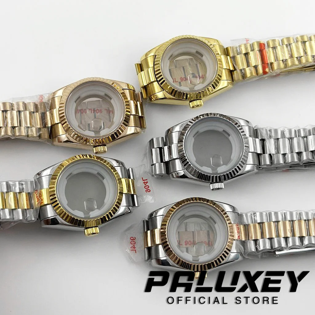 NH05 31MM Fluted Curved Sapphire Glass Presidential Bracelet Waterproof Watch Case for Ladies Women Fit NH05 NH06 Movement