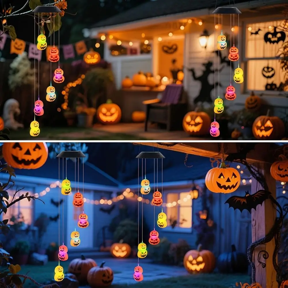 Creative Halloween LED Pumpkin Wind Chime Pumpkin Shaped Solar Powered Pumpkin Wind Chime Light LED Light String Waterproof