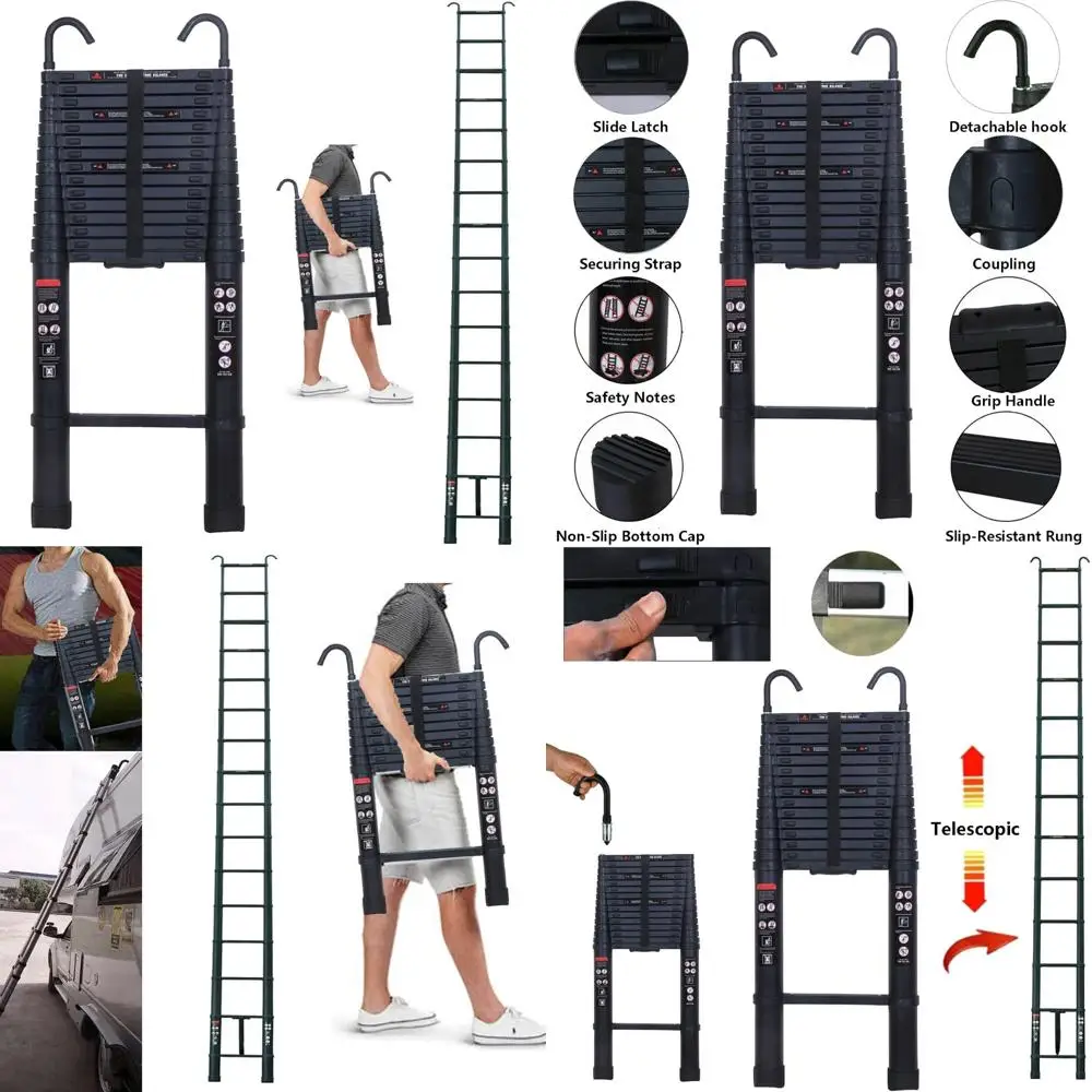 

Multi-Purpose 20FT Telescoping Aluminum Ladder with 2 Roof Hooks, 330lb Capacity Extension Ladder for Outdoor and Indoor Use