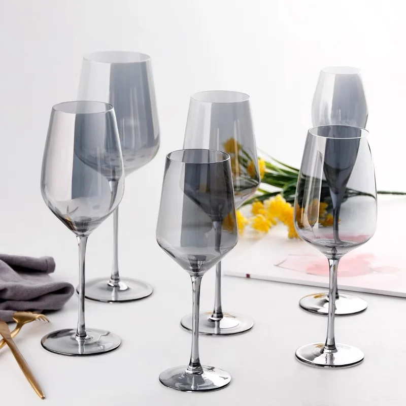 European-style Crystal Glass Electroplating Silver-gray Gradient American Red Wine Glass Metal Goblet U-shaped Decanter Wine Set