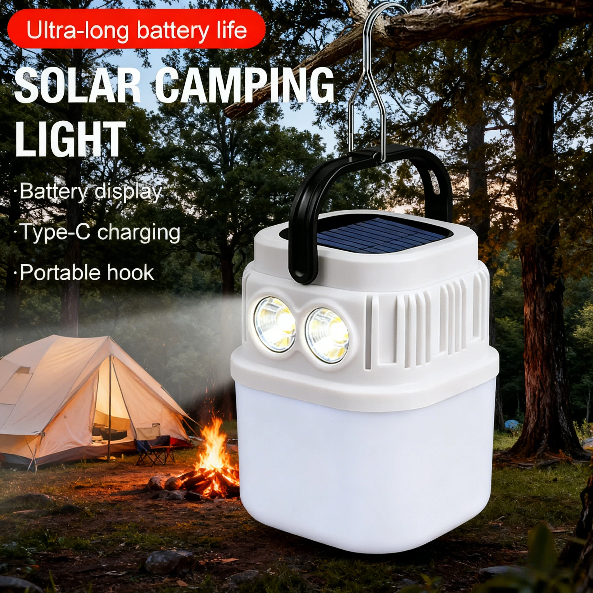 Super Bright Camping Light Bulb Solar LED 6 Lighting Modes USB Rechargeable Power Bank Outdoor BBQ Tents Hanging Emergency Light