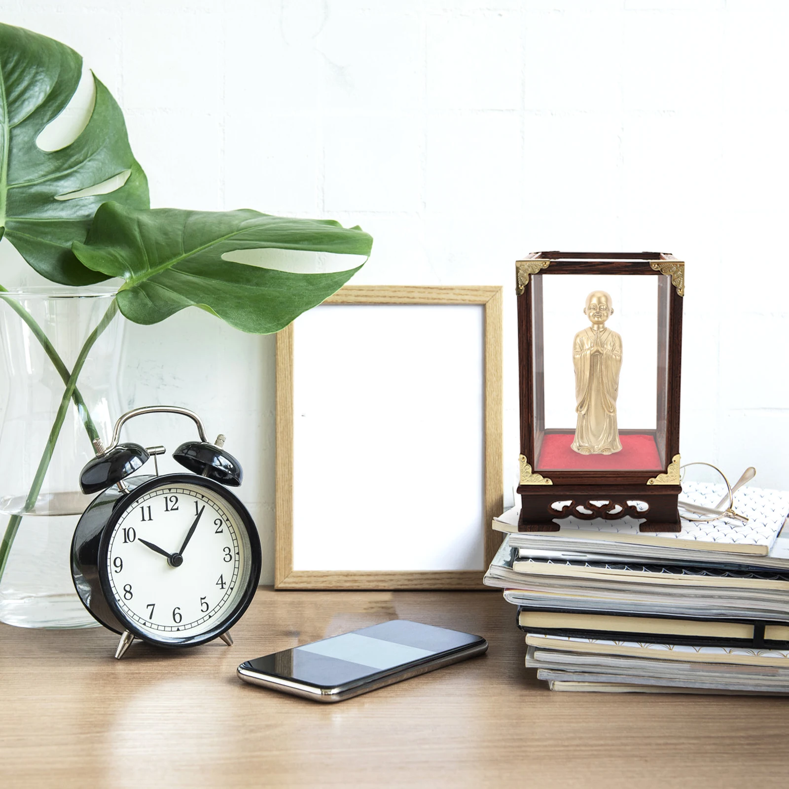 

Transparent Display Box Glass Cover Wrap Angle Flannel Home Storage Collectibles Container Buddha Statue Case Desktop