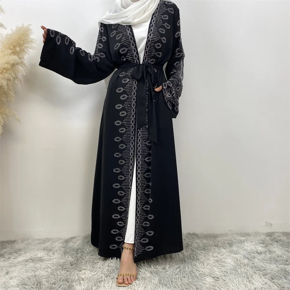 Cardigan con allacciatura a diamante con tasca, abito marocchino islamico, Medio Oriente, Ramadan, Marocco, Dubai, Arabo, Moda di lusso, Caldo