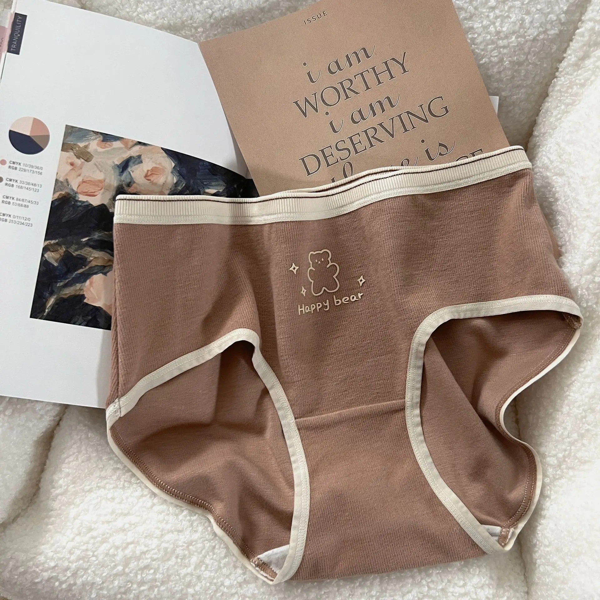 Cute Bear Winter warm brushed Women panties cozy viscose underpants cute Mid-rise lingerie women plus size 100kg N8229