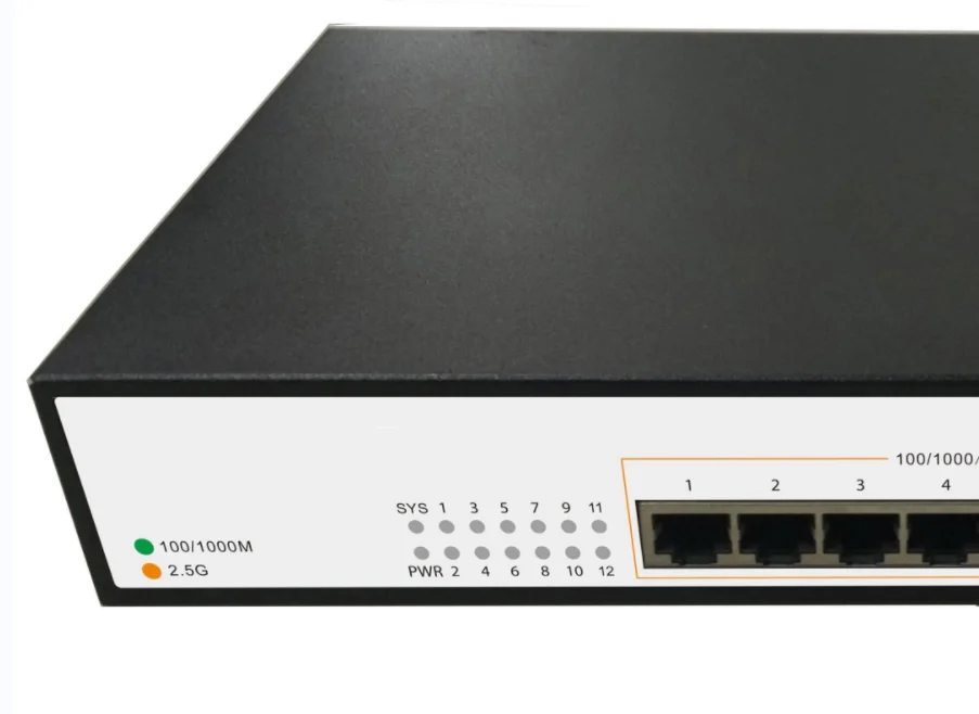 12-Port 8*2.5G 4*10G SFP+ 2.5G Switch VLAN Port aggregation Layer-2 Core 10G uplink Network Switches Wall or Rackmount