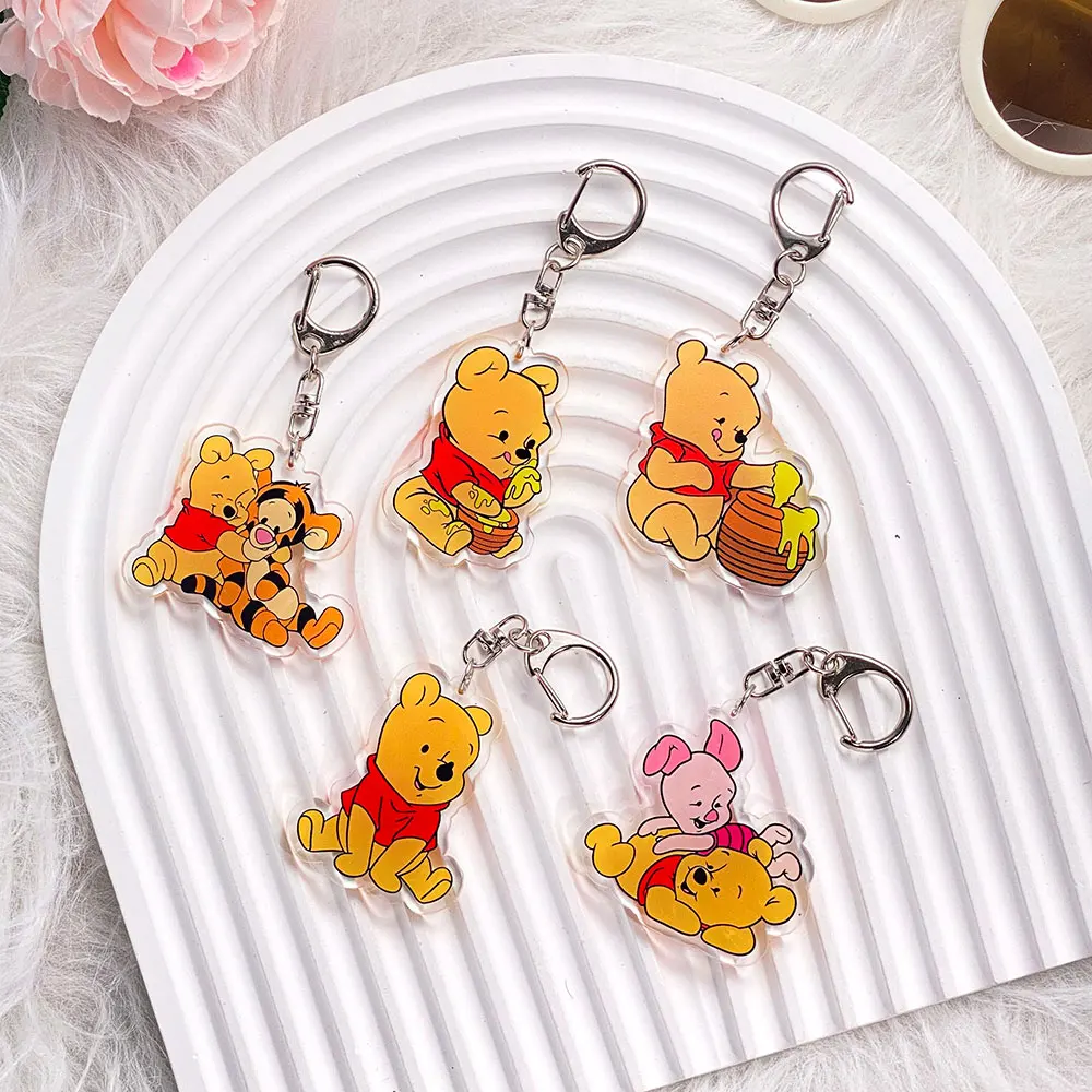 

Anime Characters Winnie Pooh Bear Acrylic Keychain Accessories Bag Charm Cartoon Cute Backpack Pendant Keyring Gifts For Friends
