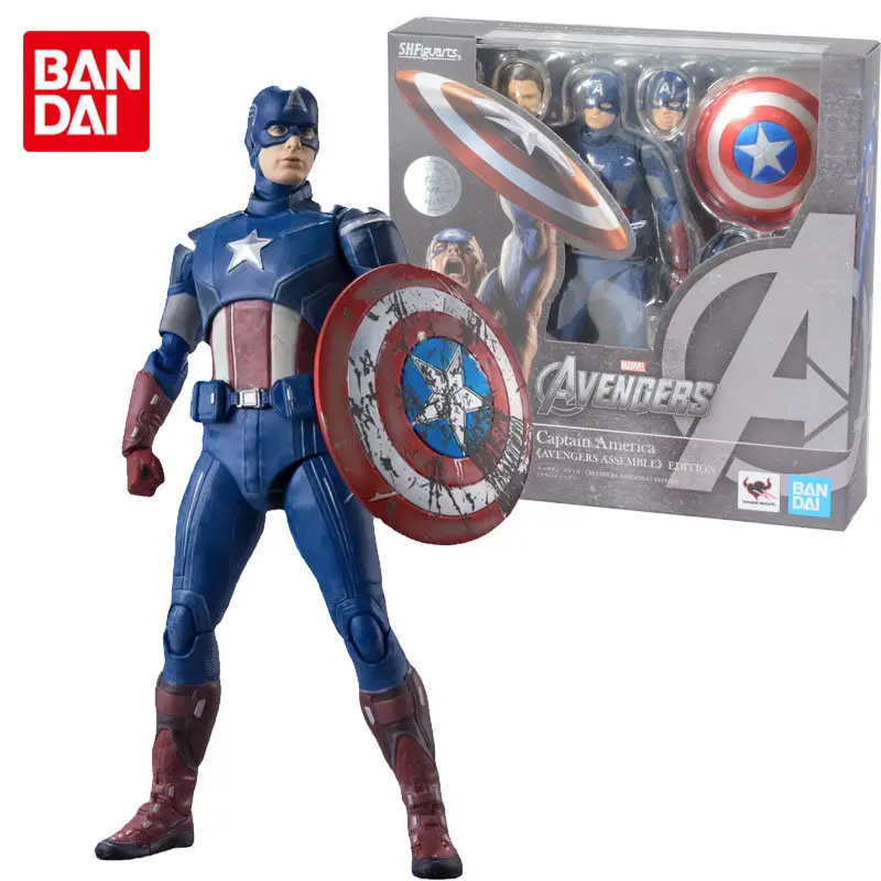 Bandai Original SHF The Avengers Steve Rogers Joints Movable Anime Action Figures Toys for Boys Girls Kids Gift