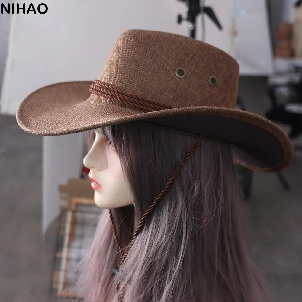 

Cool Linen Western Cowboy Hat Beach Cap Climbing Hat Summer Sun Hat Cycling Cap Sun Protection Cap Beach Sunscreen Cap Holiday