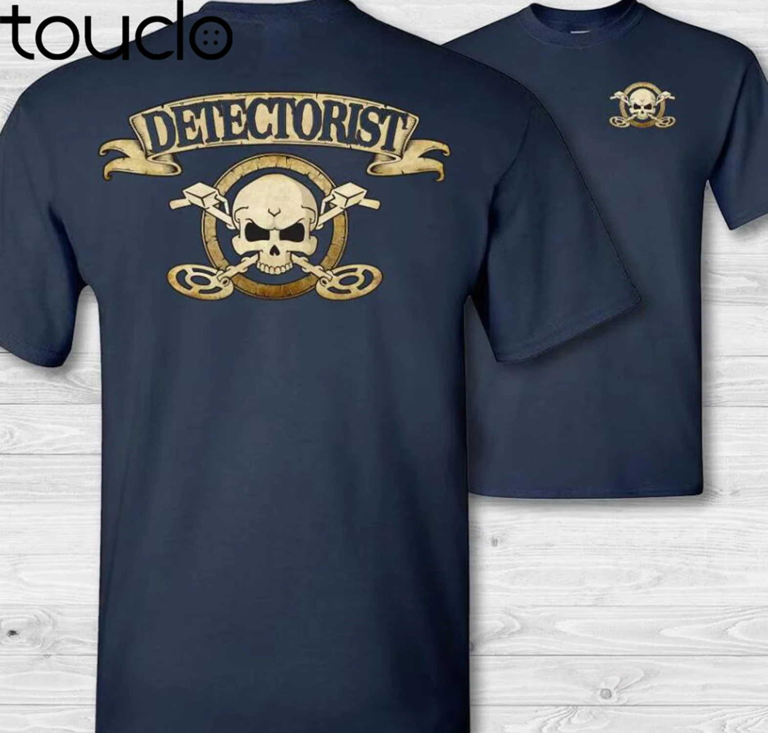 Double Side Metal Detector Crossbones T-Shirt - Treasure Detectorist Skull Badge T Shirts  Men Fashion Print Cotton T-Shirt