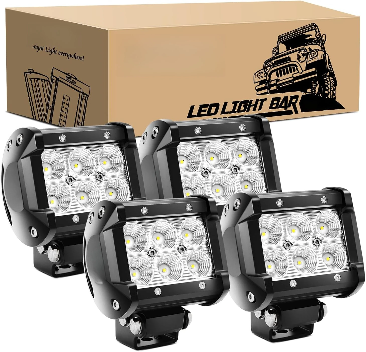 

Светодиодные фары-балки (4 шт.) 18 Вт 1260 лм, прожекторные, противотуманные, для бездорожья, рабочие, 24 В/12 В