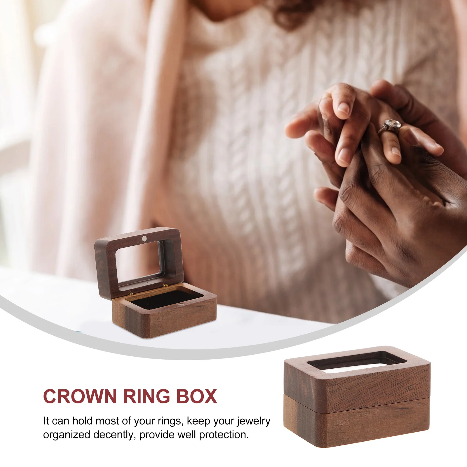 

Black Walnut Jewelry Box 2 Slots Black Color Wedding Ring Holder Engagement Gift Packaging Wooden Storage Case