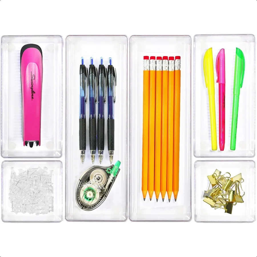 

Clear Drawer Organizer for Office Bin Desk Storage Assorted Size 6 Packs