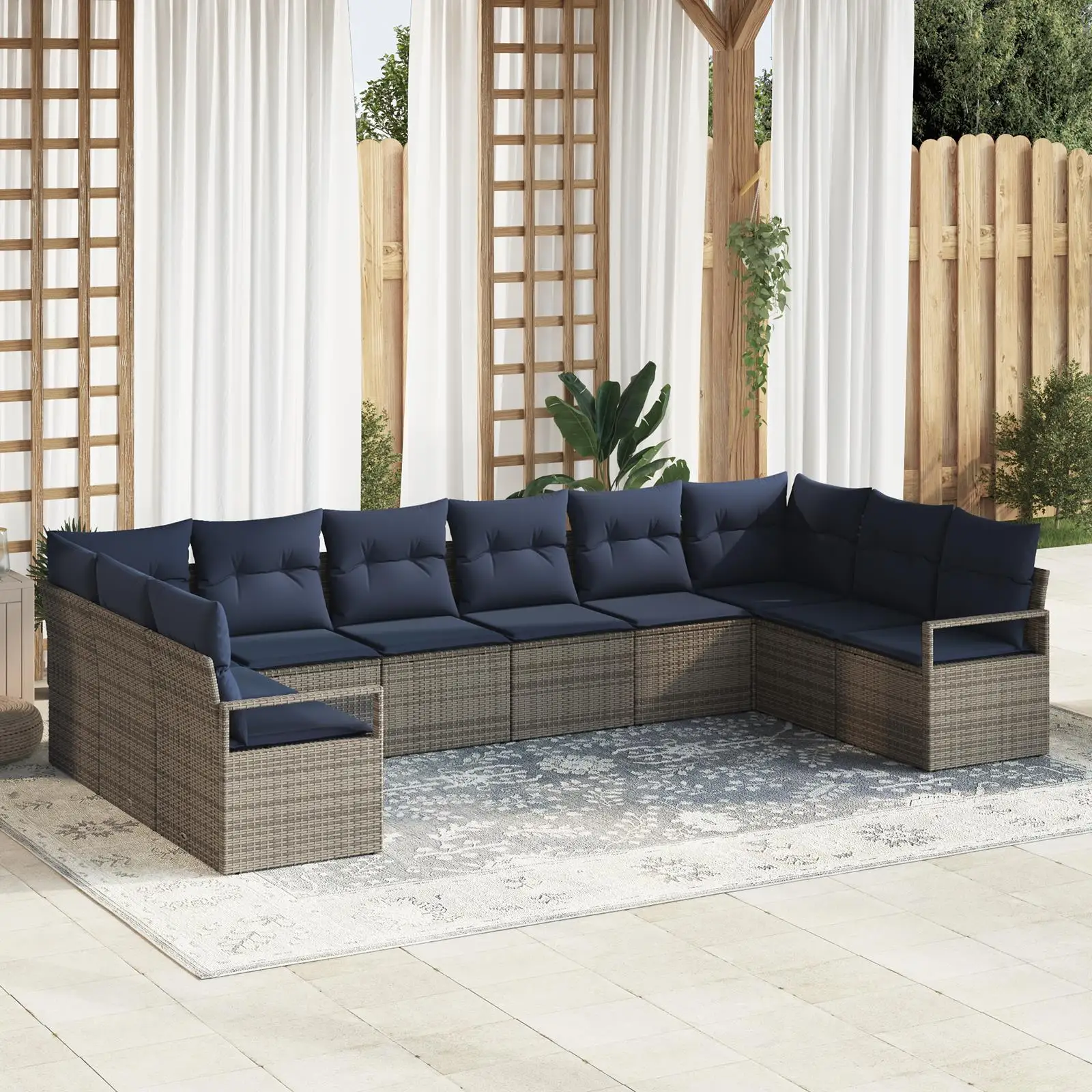 

11 Piece Light Grey Poly Rattan Garden Sofa Set with Cushions Outdoor Furniture