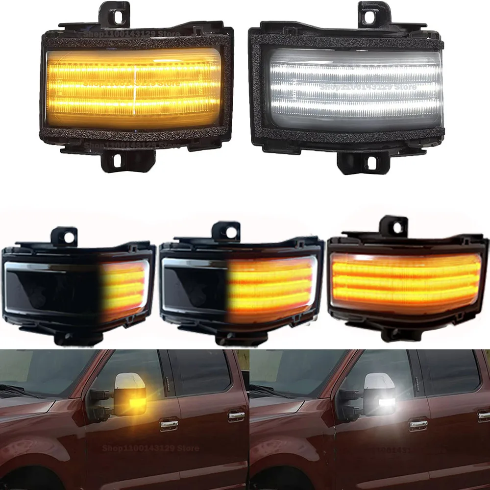 

For 2017 2018 2019 2020 2021 Ford F150 F250 F350 F450 F550 Super Duty Dual Dynamic Amber+White LED Side Mirror Turn Signal Light