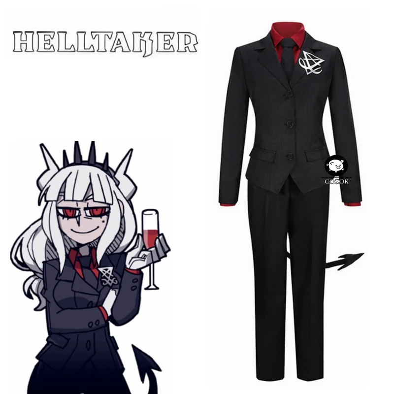 

Game Helltaker the ceo of hell Lucifer Cosplay Costume Adult Women Men Outfits Shirt Pants Jacket Gloves Tail Halloween Carnival