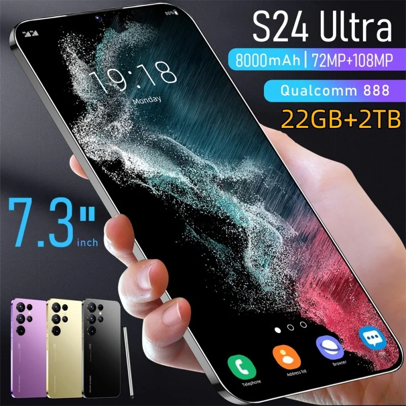 

S24 Ultra Mobile Phones 7.3 HD Screen SmartPhone Original 22GB+2TB 4G 5G Dual Sim Celulares Android Unlocked 8000mAh S23 Ultra