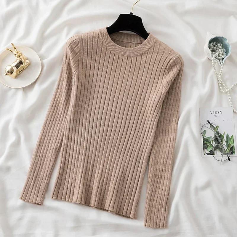 Knit Pullover Sweater Long Sleeve Tops Blouse Clothes Autumn Winter Solid Slim Soft Warm Basic Streetwear O Neck Jumper Top