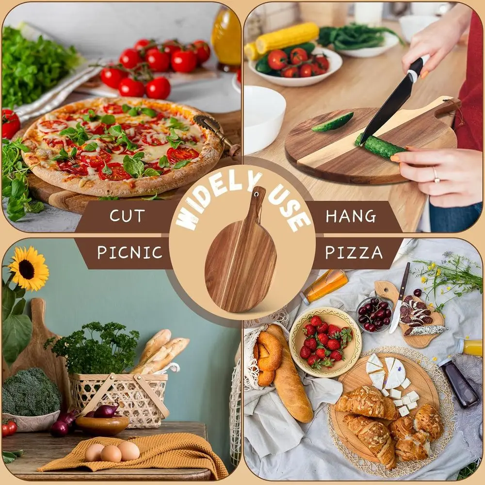 Conjunto de 15 placas de madeira de acácia com alça - grande, médio e pequeno para servir, cortar e assar