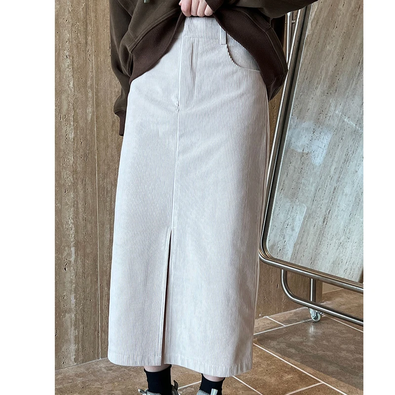 Women\'s Autumn Bodycon Skirt Corduroy Material High Waist Skirts High Quality Winter Clother Skirt Femme Faldas Jupe Saia