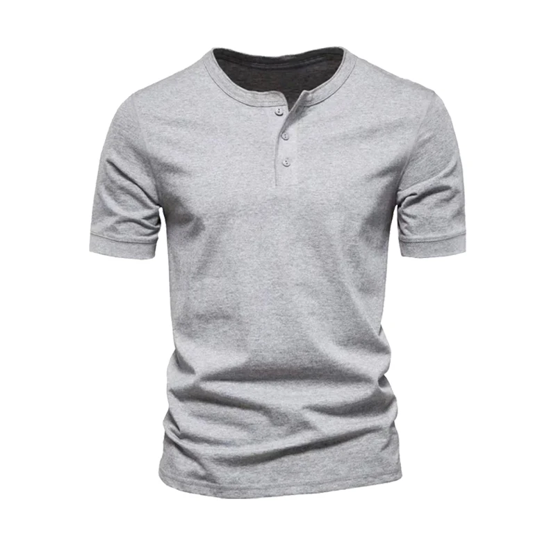 Men's Button Henley neck Shirt Short Sleeve Casual Button Solid color Fashion T-Shirts Summer Cothes For Men Husband