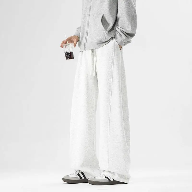 

Men's Elastic Waist Drawstring Solid Color Straight Leg Casual Sweatpants - Comfortable Lounge Pants Gym & Daily Plush Fleece