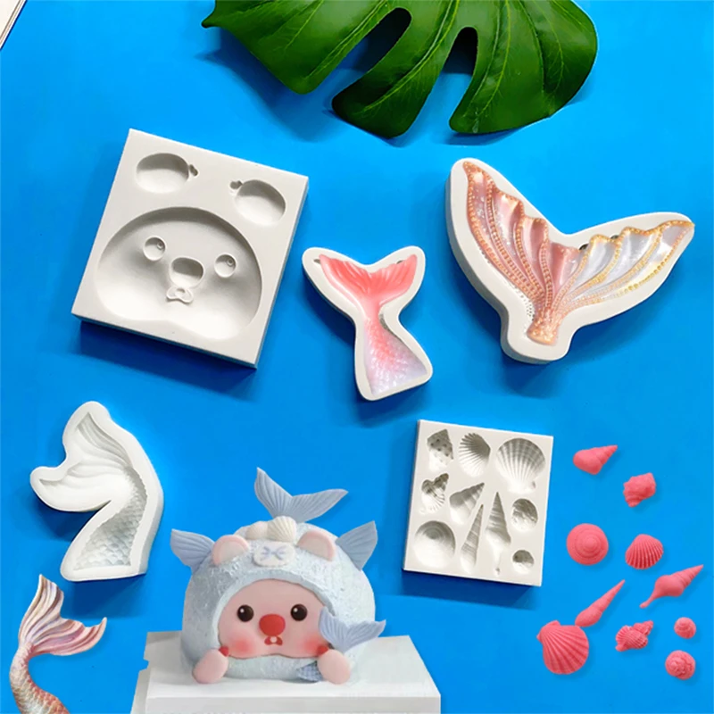 

Силиконовая форма для малышей с мультяшным изображением лица Русалочки, хвоста, помадки, океанских ракушек, раковин, украшения для торта, «сделай сам», форма для шоколадных конфет
