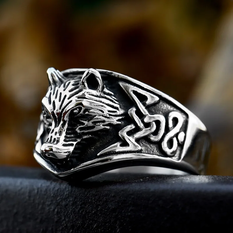 BEIER 316L Stainless Steel Viking Wolf Ring Animal Men\'s Ring 3D Embossing Ring High Polished Rock Jewelry Wholesale