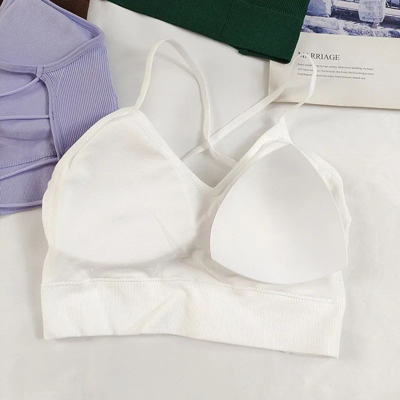 Sexy Backless Criss Cross Sports Bra - Thin Spaghetti Straps, Moisture-Wicking Yoga Tank Top with Removable Pads for Gym & Yoga