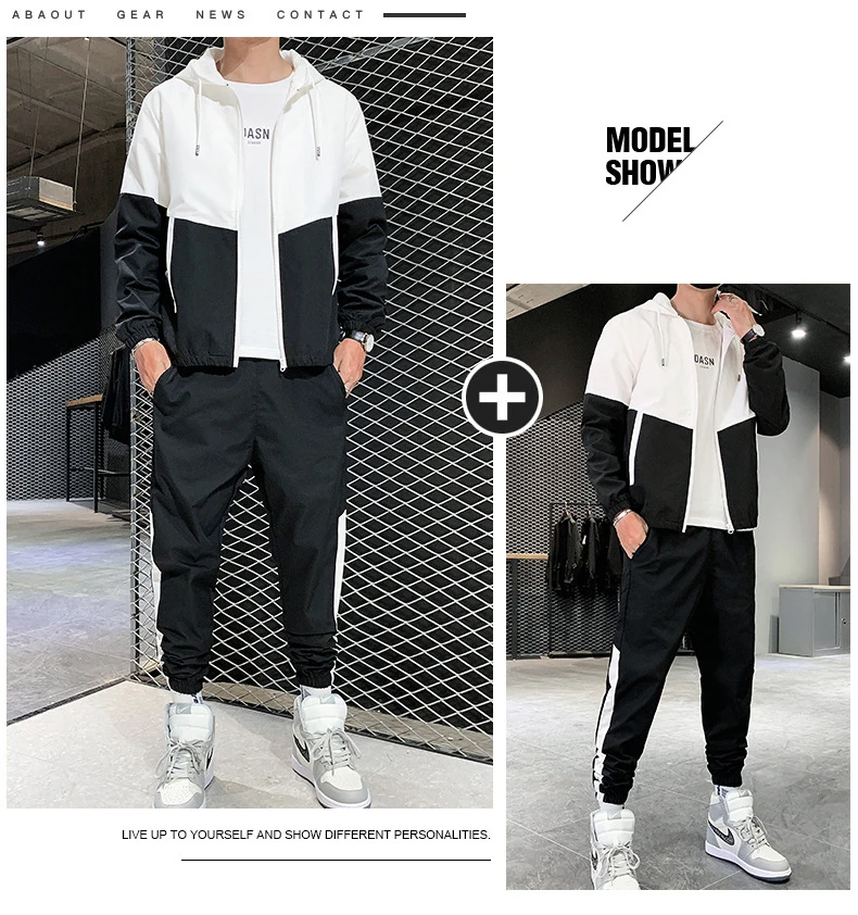 Men Tracksuit Casual Set Male Joggers Hooded Sportswear Jackets+Pants 2 Piece Sets Hip Hop Running Sports Suit 5XL