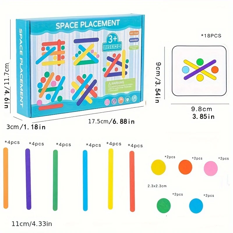 Portable Wooden Kids Rainbow Stick Puzzle Toys, Blue, Color Sensory Logical Thinking Matching Games, Children Educational