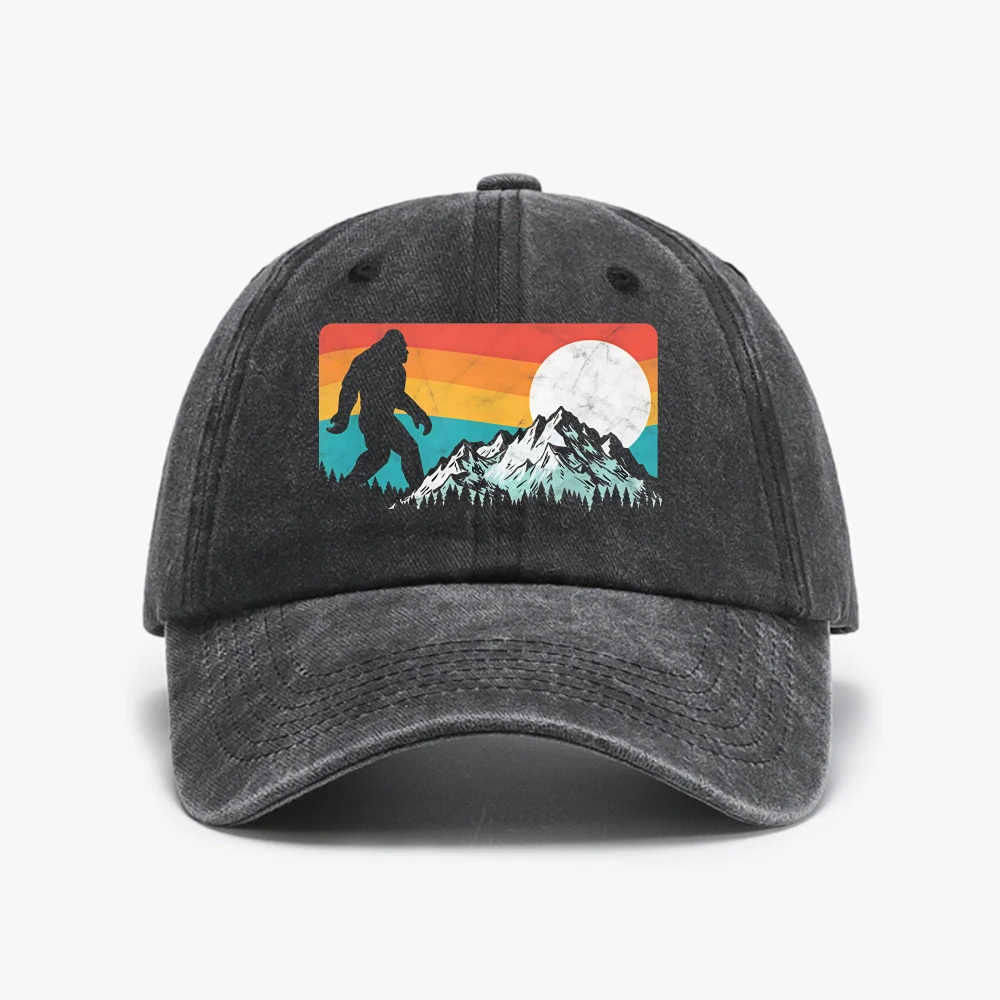Design Retro Bigfoot Silhouette Rocky Mountains Distressed Baseball Cap Adjustable Men Design New Coming Washed cowboy hat